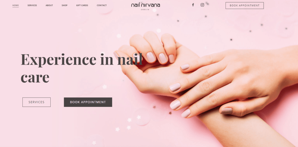 a woman's hands with pink nail polish in a hero section